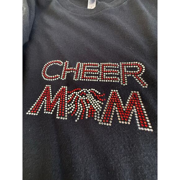 CHEER MOM size Medium Next Level Apparel bedazzled soft black with red diamond - Picture 2 of 6